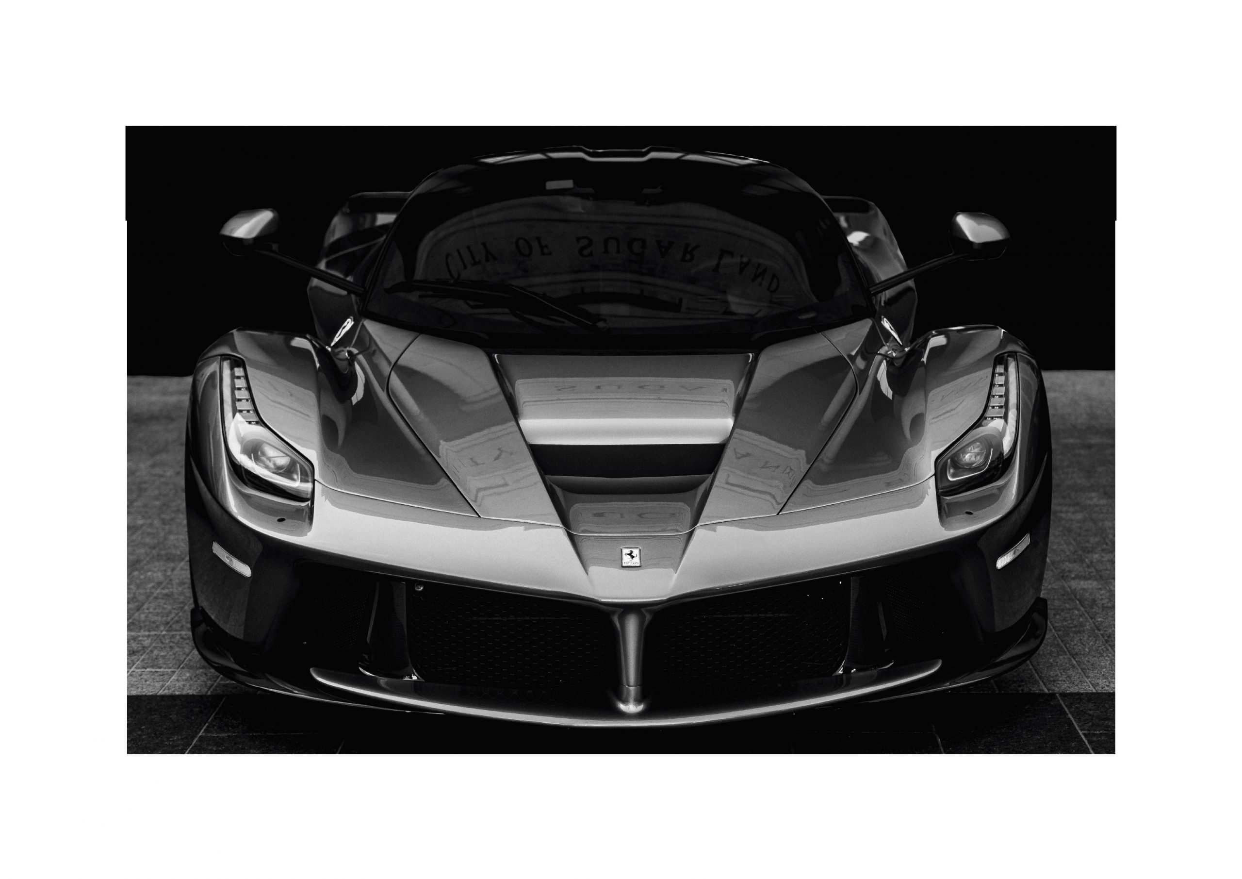 Ferarri LaFerrari Black & White Front View Landscape
